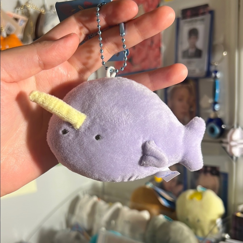 Cute Purple Narwhal Plush Keychain Yell Plush Keychain (aquarium collection)